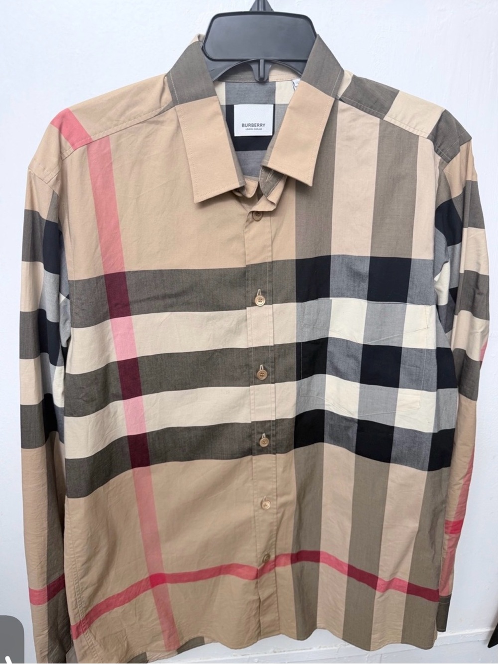 Burberry Tan and Black Check Long-Sleeve Button-Down Shirt